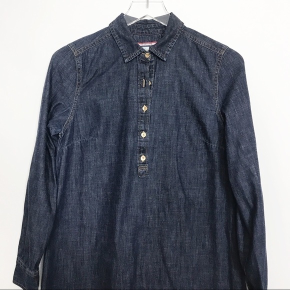 Tommy Hilfiger chambray pullover dress gold button - Picture 3 of 8